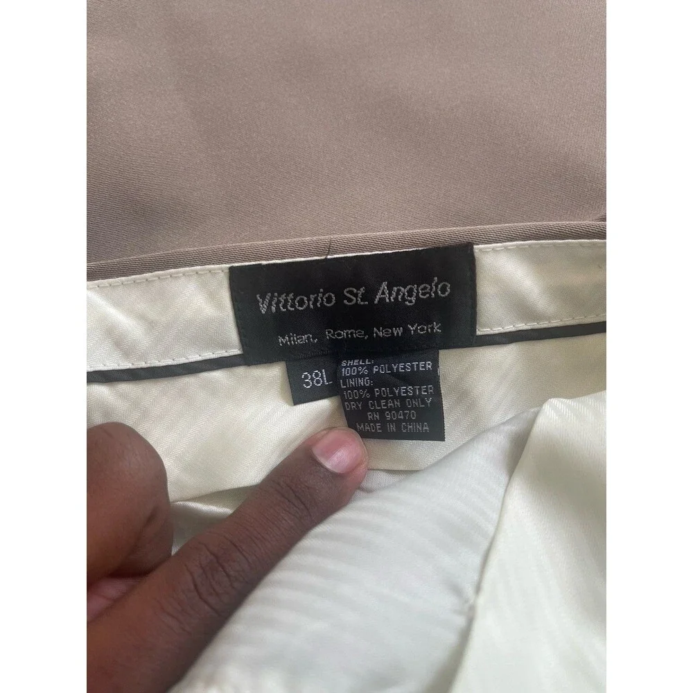 Vittorio St Angelo Mens Dress Pants 38L Pleated Cuffed Khaki Tan Italian Slacks